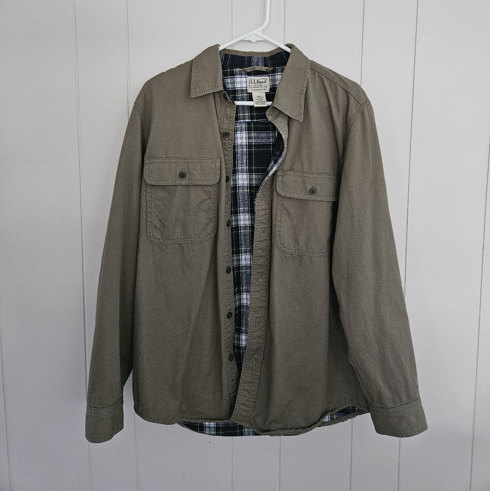 L.L. Bean Men's Flannel-lined Olive Green Hurricane Shirt Jacket Size S